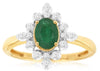 ESTATE 1.0CT DIAMOND & AAA EMERALD 14KT YELLOW GOLD OVAL & ROUND FLOWER FUN RING