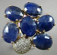 ESTATE LARGE 10.25CT DIAMOND & AAA SLICED BLUE AGATE 14KT ROSE GOLD FLOWER RING