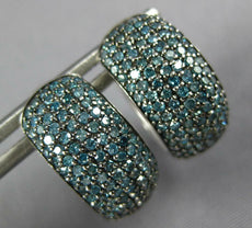 WIDE 1.0CT BLUE DIAMOND 14KT WHITE GOLD MULTI ROW HUGGIE HANGING EARRINGS #27009