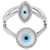 LARGE .15CT DIAMOND & AAA MOTHER OF PEARL 14K WHITE GOLD 3D DOUBLE EVIL EYE RING