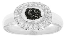 .33CT WHITE & BLACK DIAMOND 14KT WHITE GOLD 3D CLASSIC CLUSTER FLOWER LOVE RING