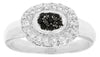 .33CT WHITE & BLACK DIAMOND 14KT WHITE GOLD 3D CLASSIC CLUSTER FLOWER LOVE RING