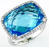 LARGE 17.20CT DIAMOND & AAA BLUE TOPAZ 14KT WHITE GOLD CUSHION & ROUND FUN RING
