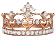 ESTATE .44CT DIAMOND 18KT ROSE GOLD 3D MULTI HEART OPEN FILIGREE CROWN RING