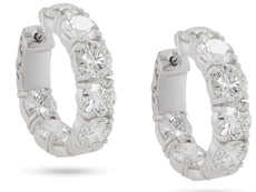 WIDE 7.35CT DIAMOND 18KT WHITE GOLD 3D INSIDE OUT HOOP HUGGIE HANGING EARRINGS