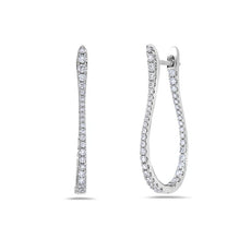 ESTATE .90CT DIAMOND 18KT WHITE GOLD 3D INSIDE OUT OVAL HOOP HANGING EARRINGS