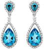 3.99CT DIAMOND & AAA BLUE TOPAZ 14KT WHITE GOLD PEAR SHAPE & ROUND DROP EARRINGS