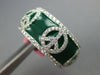 ESTATE 1.40CT DIAMOND & GREEN ENAMEL 18K WHITE GOLD ETERNITY PEACE SIGN FUN RING