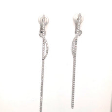 ESTATE .95CT DIAMOND 18KT WHITE GOLD 3D CLASSIC BAR FUN HANGING EARRINGS