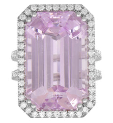 EXTRA LARGE 45.32CT DIAMOND & AAA KUNZITE 18KT WHITE GOLD HALO ENGAGEMENT RING