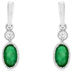 .46CT DIAMOND & AAA EMERALD 14K WHITE GOLD 3D OVAL & ROUND FILIGREE FUN EARRINGS