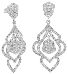 ESTATE LARGE 2.35CT DIAMOND 18K WHITE GOLD FLORAL TEAR DROP FUN HANGING EARRINGS