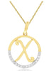 .02CT DIAMOND 14KT 2 TONE GOLD CLASSIC X INITIAL CIRCULAR FUN FLOATING PENDANT