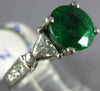ESTATE LARGE 2.7CT DIAMOND & AAA EMERALD PLATINUM ROUND FILIGREE ENGAGEMENT RING
