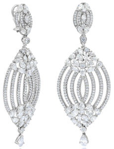 LARGE 10.15CT DIAMOND 18KT WHITE GOLD 3D MULTI SHAPE TEAR DROP HANGING EARRINGS