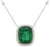 LARGE 9.99CT DIAMOND & AAA EMERALD 18K 2 TONE GOLD CUSHION & ROUND LOVE NECKLACE
