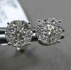 ESTATE .64CT DIAMOND 18K WHITE GOLD 3D SOLITAIRE HALO CLUSTER STUD EARRINGS F/G