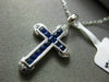 ESTATE .64CT DIAMOND & AAA SAPPHIRE 18KT WHITE GOLD 3D CLASSIC CROSS PENDANT