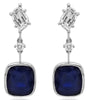 7.06CT DIAMOND & AAA SAPPHIRE 18KT WHITE GOLD 3 STONE FILIGREE HANGING EARRINGS