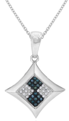 .12CT WHITE & BLUE DIAMOND 14KT WHITE GOLD GEOMETRICAL SQUARE FLOATING PENDANT
