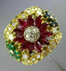 LARGE 3.80CT DIAMOND AAA MULTI GEM 18KT YELLOW GOLD 3D MULTI FLOWER FUN RING E/F