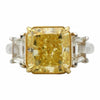 ESTATE EXTRA LARGE 6.84CT WHITE & CANARY DIAMOND 18K 2 TONE GOLD ENGAGEMENT RING
