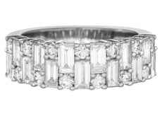 WIDE 1.74CT DIAMOND 18KT WHITE GOLD 3D ROUND & BAGUETTE WEDDING ANNIVERSARY RING