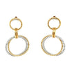 ESTATE .96CT DIAMOND 18KT 2 TONE GOLD ROUND TRIPLE CIRCULAR FUN HANGING EARRINGS