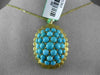 ANTIQUE LARGE AAA TURQUOISE 18KT YELLOW GOLD 3D LEAF CLUSTER SUN BURST PENDANT