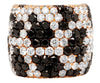 ESTATE 6.52CT WHITE & BLACK DIAMOND 18KT WHITE GOLD 3D MULTI ROW FLORAL FUN RING