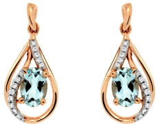 .95CT DIAMOND & AAA AQUAMARINE 14KT ROSE GOLD 3D OVAL TEAR DROP HANGING EARRINGS