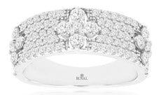 1.22CT DIAMOND 14KT WHITE GOLD 3D ROUND MULTI FLOWER MULTI ROW ANNIVERSARY RING