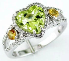 2.32CT DIAMOND & AAA LEMON QUARTZ & CITRINE 14K WHITE GOLD HEART SHAPE LOVE RING