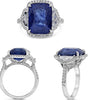 LARGE 11.16CT DIAMOND & AAA SAPPHIRE PLATINUM CUSHION & TRAPEZIOD 3D HALO RING