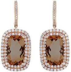 LARGE 19.69CT DIAMOND & AAA SMOKY QUARTZ 14KT ROSE GOLD CLASSIC HANGING EARRINGS