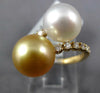 WIDE .23CT DIAMOND & AAA WHITE & GOLDEN SOUTH SEA PEARL 18KT YELLOW GOLD RING