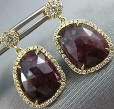 LARGE 12.19CT DIAMOND & AAA RUBY 14K YELLOW GOLD TEAR DROP HALO HANGING EARRINGS