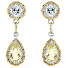 LARGE 10.77CT DIAMOND & AAA BLUE TOPAZ & GREEN QUARTZ 18KT 2 TONE GOLD EARRINGS