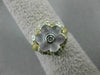 ANTIQUE WIDE .20CT DIAMOND & AAA WHITE QUARTZ 18K 2 TONE GOLD FLOWER RING #21715