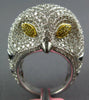 6.97CT WHITE & INTENSE CANARY DIAMOND & BLACK ENEAMEL 18KT WHITE GOLD OWL RING