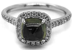2.12CT DIAMOND & AAA GREEN SAPPHIRE 18KT WHITE GOLD 3D CABOCHON ENGAGEMENT RING
