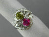 LARGE 1.07CT DIAMOND & AAA PINK YELLOW SAPPHIRE 14KT WHITE GOLD FLOWER LOVE RING