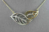 ANTIQUE .11CT DIAMOND 18KT WHITE & YELLOW GOLD OPEN DOUBLE LEAF NECKLACE UNIQUE!