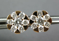 ESTATE .69CT DIAMOND 18KT ROSE GOLD 3D CLUSTER FLOWER STAR STUD EARRINGS