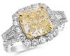 LARGE 5.76CT WHITE & FANCY YELLOW DIAMOND 18KT 2 TONE GOLD HALO ENGAGEMENT RING