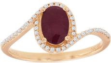 1.04CT DIAMOND & AAA RUBY 14KT ROSE GOLD OVAL & ROUND CRISIS CROSS HALO FUN RING