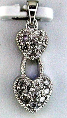 .18CT DIAMOND 14KT WHITE GOLD 3D CLASSIC PAVE DOUBLE HEART FUN FLOATING PENDANT