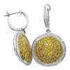 2.16CT WHITE & FANCY YELLOW DIAMOND 18K 2 TONE GOLD 3D FILIGREE HANGING EARRINGS