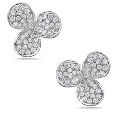 ESTATE 1.52CT DIAMOND 18KT WHITE GOLD CLASSIC 3 LEAF CLOVER FLOWER STUD EARRINGS