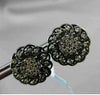 ANTIQUE LARGE .66CT FANCY COLOR DIAMOND 18KT BLACK GOLD FLOWER ETOILE EARRINGS